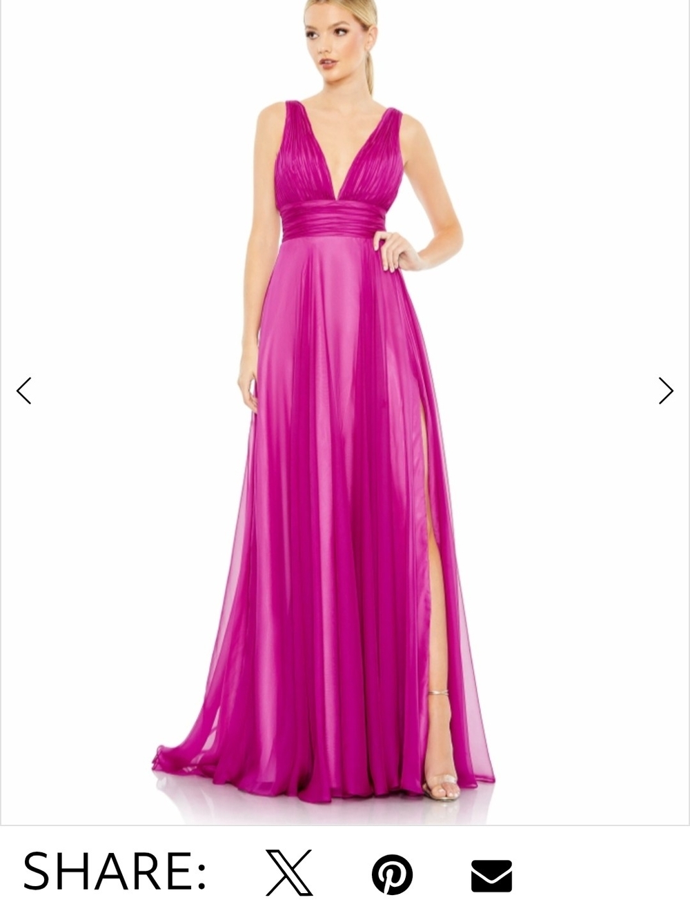 NWT Mac Duggal Style 68134 Fuchsia Plunging V-Neck Pleated Waist Maxi Gown